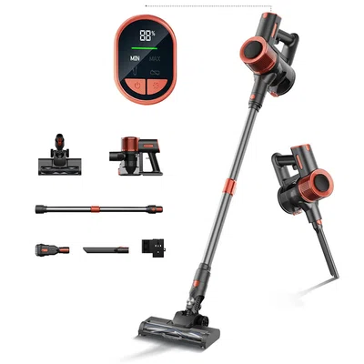 JIGOO C200 Cordless Vacuum Cleaner 23KPa Suction 40min Runtime 2 Work Modes Telescopic Metal Tube & LED Headlight Gray