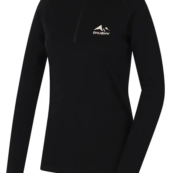 Husky Merow Zip L S, black Merino termoprádlo triko
