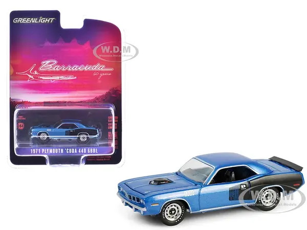 1971 Plymouth Barracuda 440 6bbl B5 Blue Metallic "Barracuda 60th Anniversary" "Anniversary Collection" Series 17 1/64 Diecast Model Car by Greenligh