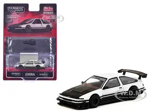 Toyota Sprinter Trueno AE86 Widebody RHD (Right Hand Drive) White and Black with Tarmac Cards "Global64" Series 1/64 Diecast Model by Tarmac Works