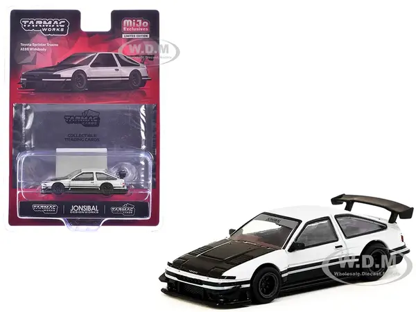 Toyota Sprinter Trueno AE86 Widebody RHD (Right Hand Drive) White and Black with Tarmac Cards "Global64" Series 1/64 Diecast Model by Tarmac Works