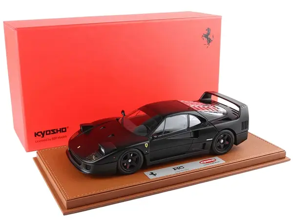 Ferrari F40 Matt Black with Matt Black Wheels with DISPLAY CASE Limited Edition to 102 pieces Worldwide 1/18 Diecast Model Car by BBR and Kyosho