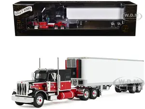 Peterbilt 359 with 60" Vintage Sleeper and 40 Vintage Refrigerated Trailer "Pirkle Refrigerated Freight Lines" Red and Black "Legacy Series" 1 1/64 D