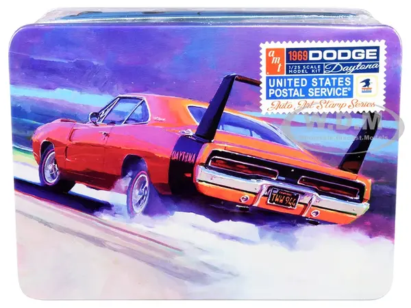 Skill 2 Model Kit 1969 Dodge Charger Daytona "USPS" (United States Postal Service) Themed Collectible Tin 1/25 Scale Model by AMT