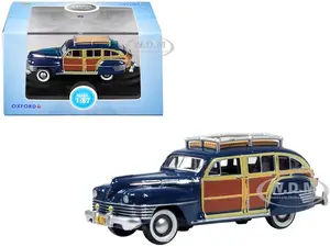 1942 Chrysler Town &amp; Country Woody Wagon South Sea Blue with Wood Panels and Roof Rack 1/87 (HO) Scale Diecast Model Car by Oxford Diecast