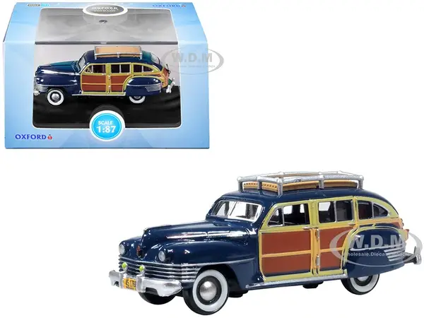 1942 Chrysler Town & Country Woody Wagon South Sea Blue with Wood Panels and Roof Rack 1/87 (HO) Scale Diecast Model Car by Oxford Diecast