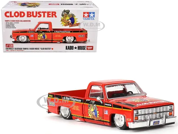 Chevrolet Silverado Pickup Truck "Clod Buster" Orange with Black Stripes (Designed by Jun Imai) "Tamiya x Kaido House" Special 1/64 Diecast Model Car