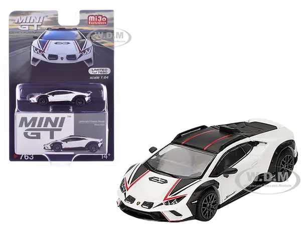Lamborghini Huracan Sterrato Bianco Asopo White Metallic with Red Stripes and Matt Black Top Limited Edition to 7680 pieces Worldwide 1/64 Diecast Mo