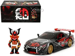 1993 Mazda RX-7 Black with Graphics "Lab Monkeys" with Saru Diecast Figure "Hollywood Rides" Series 1/24 Diecast Model Car by Jada