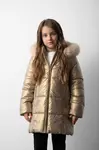 Dětská bunda Coccodrillo zlatá barva, OUTERWEAR GIRL KIDS