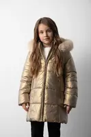 Dětská bunda Coccodrillo zlatá barva, OUTERWEAR GIRL KIDS