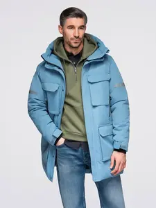 Ombre Insulated long men's jacket with reflective elements - blue