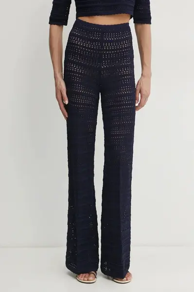 Kalhoty Twinset dámské, tmavomodrá barva, jednoduché, high waist, 251TP3193