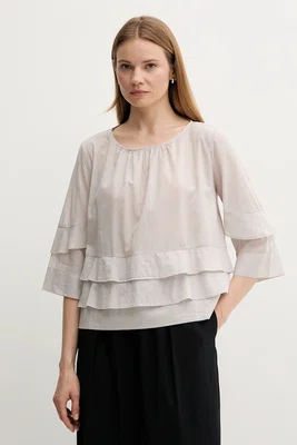 Bavlněná halenka Sisley dámská, šedá barva, hladká, 5HO1LQ08T