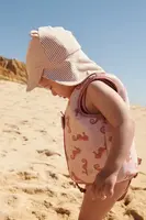 Dětská baseballová čepice Liewood Senia Seersucker Sun Hat With Ears oranžová barva, LW17681