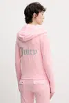 Velurová mikina Juicy Couture ROBERTSON CAVIAR růžová barva, s aplikací, JCBAS125805