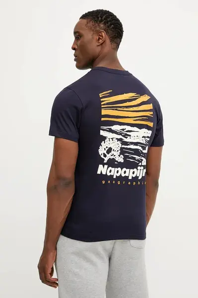 Bavlněné tričko Napapijri S-Vignoni tmavomodrá barva, s potiskem, NP0A4ILX1761