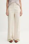 Kalhoty s příměsí lnu Sisley dámské, béžová barva, široké, high waist, 45ICLF06W