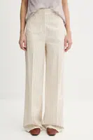 Kalhoty s příměsí lnu Sisley dámské, béžová barva, široké, high waist, 45ICLF06W