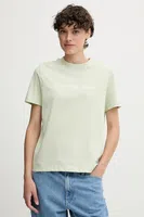 Bavlněné tričko Calvin Klein Jeans dámské, zelená barva, LV047C912G