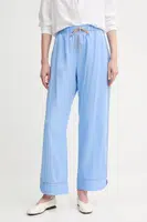 Kalhoty s příměsí lnu MUNTHE UKAVA dámské, modrá barva, high waist, 255140525523