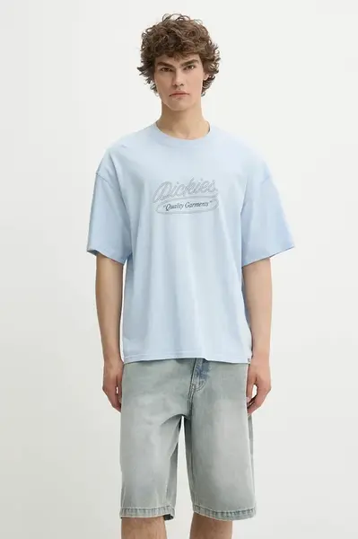Bavlněné tričko Dickies pánské, modrá barva, s potiskem, DK0A4Z8QK541