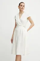 Šaty s příměsí lnu Twinset béžová barva, mini, 251TT2072