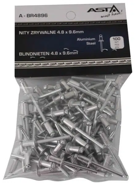 Trhací nýty hliník-ocel, 4,0 x 12,7 mm, s plochou hlavou, sada 100 ks - ASTA Velikost: 4.8x9.6 mm