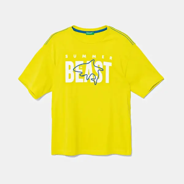 Dětské bavlněné tričko United Colors of Benetton zelená barva, s potiskem, 3I1XC10P4