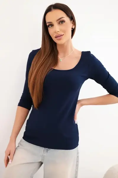 Dámska blúzka s okrúhlym výstrihom, tmavomodrá