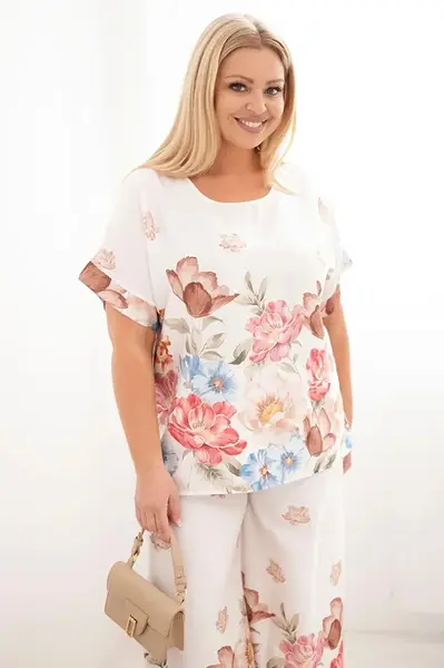 Kesi dámsky plus size set s geometrickým vzorom fuchsiová