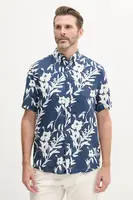 Lněná košile Tommy Hilfiger pánská, tmavomodrá barva, regular, s límečkem button-down, MW0MW38586