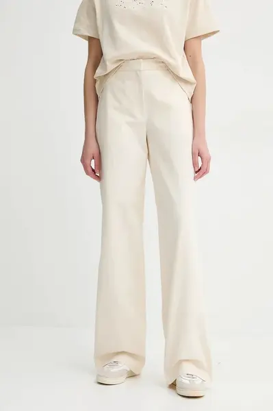 Bavlněné kalhoty A.P.C. pantalon margaret dámské, béžová barva, široké, high waist, COHFU.F08476