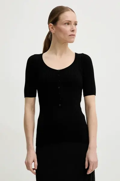 Halenka s příměsí hedvábí Herskind Mie dámská, černá barva, hladká, 5535106