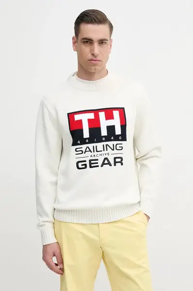 Bavlněný svetr Tommy Hilfiger SAILING pánský, bílá barva, MN0MN00017