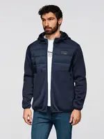 Ombre Men's lightweight jacket of combined materials with hood and decorative quilting - navy blue