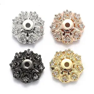 Multi-Petal Brass Micro Pave Cubic Zirconia Bead Caps