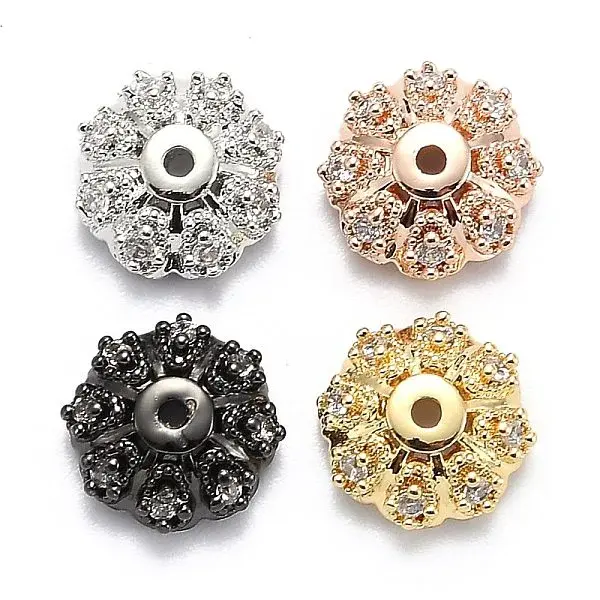 Multi-Petal Brass Micro Pave Cubic Zirconia Bead Caps