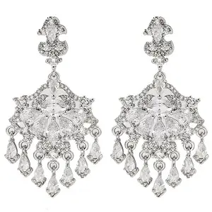 Brass Micro Pave Cubic Zirconia Dangle Stud Earrings