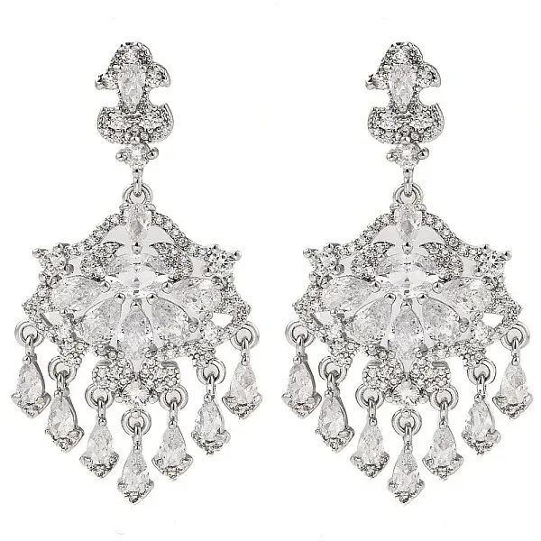 Brass Micro Pave Cubic Zirconia Dangle Stud Earrings