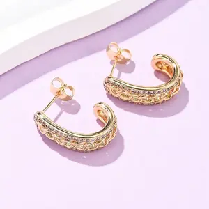 Brass Micro Pave Clear Cubic Zirconia Stud Earrings