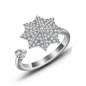 Cubic Zirconia Rotating Open Cuff Ring