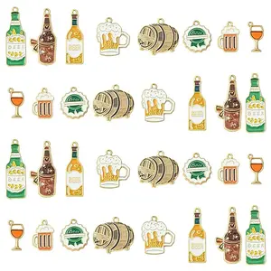 32Pcs 8 Styles Beer Theme Alloy Enamel Pendants