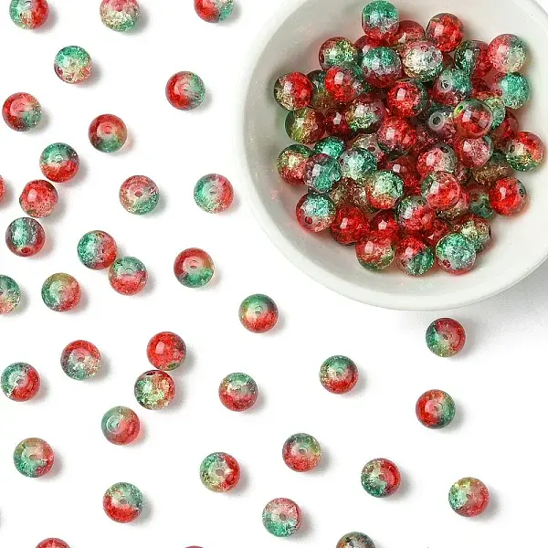 100Pcs Crackle Glass Beads
