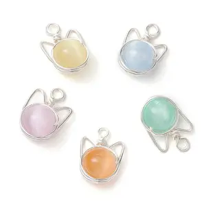 Dyed Natural Selenite Copper Wire Wrapped Pendants