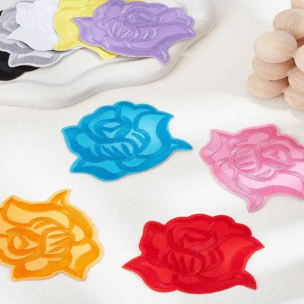 9Pcs 9 Colors Flower Embroider Self-adhesion Thread Iron on Sew On Patches