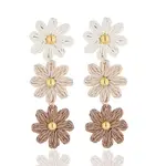 Flower Brass Raffia Dangle Stud Earrings