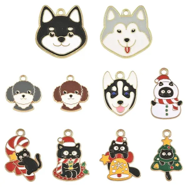 10Pcs 10 Styles Alloy Enamel Pendants