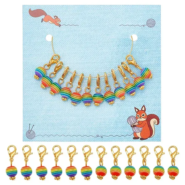 12Pcs Round Stripe Resin Pendant Stitch Markers