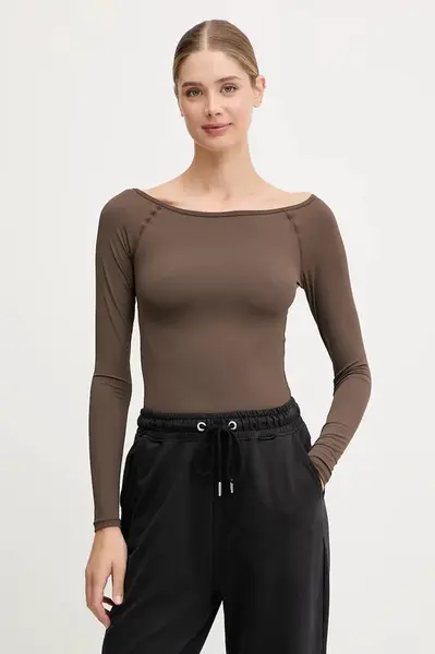 Tričko s dlouhým rukávem P.E Nation Aura hnědá barva, 253L136